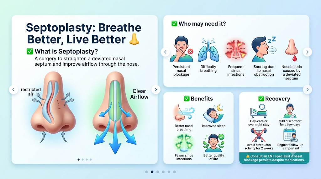 What is Septoplasty? Benefits, Procedure, and Recovery Time .Dr. Monika Barkhane ENT Specialist and Surgeon